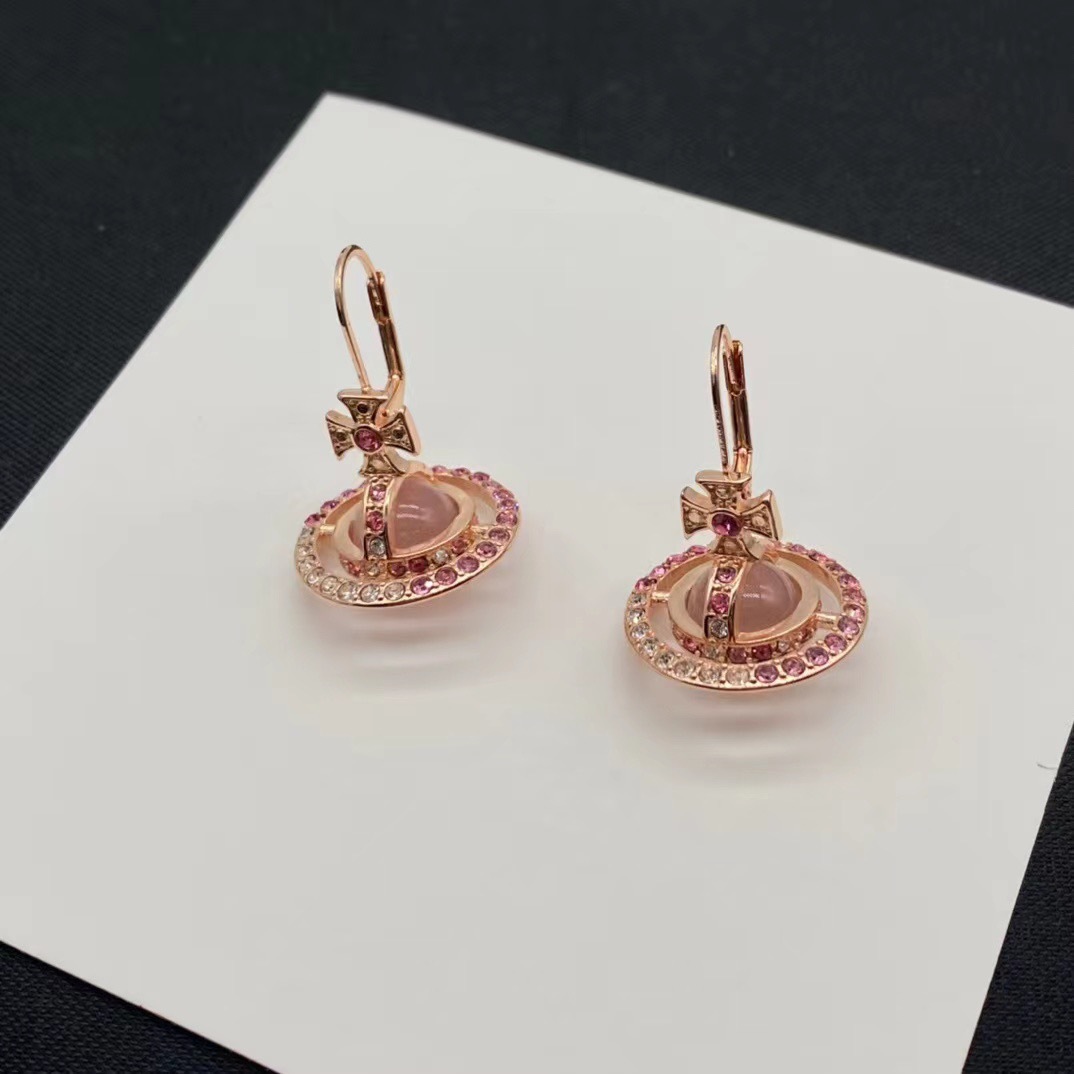 Vivienne Westwood Gradient Color Diamond Crystal Ball Saturn Earrings - Best Replica Jewelry™