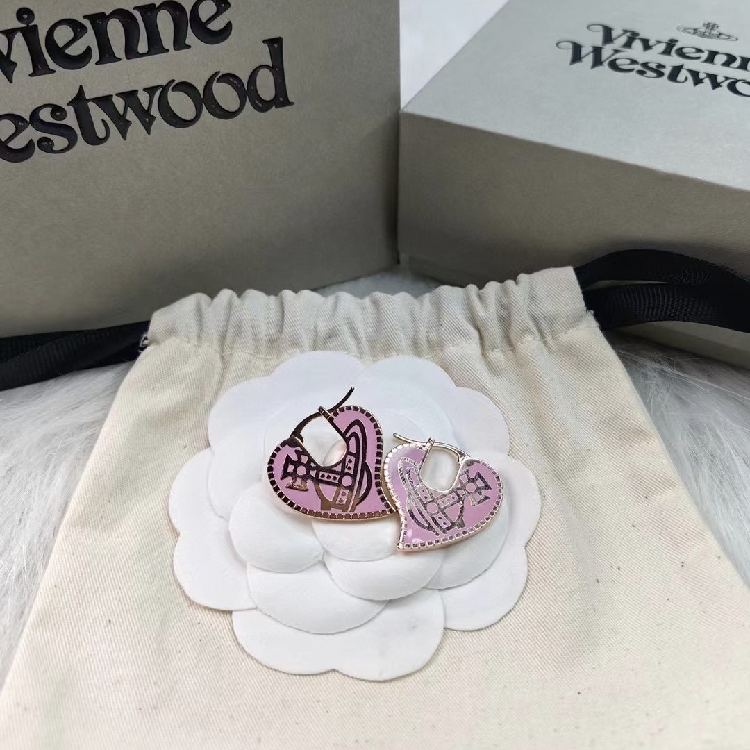 Vivienne Westwood Personality Pink Love Heart Earrings - Best Replica Jewelry™