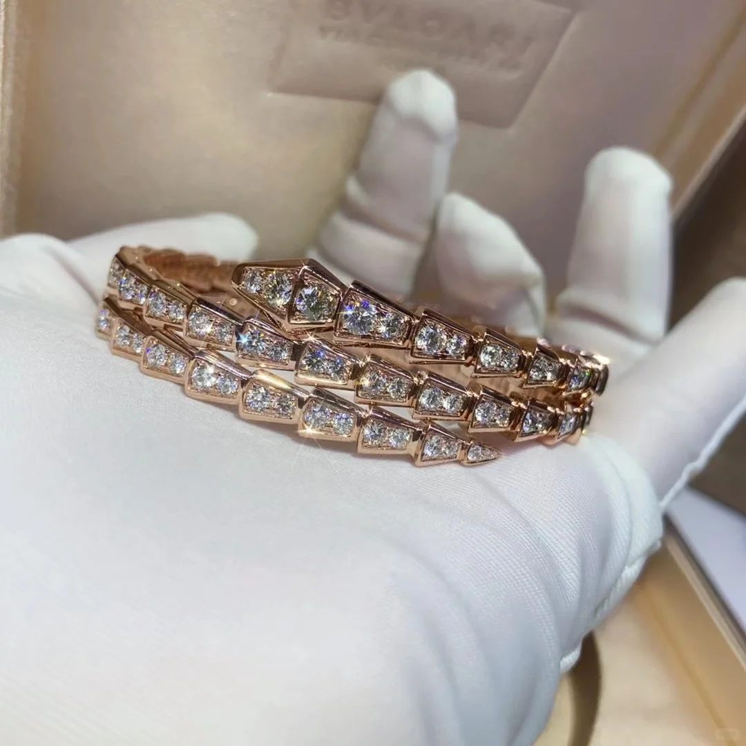 Bvlgari Serpenti Viper Bangle Bracelet - Full Diamond & Rose Gold - Best Replica Jewelry™