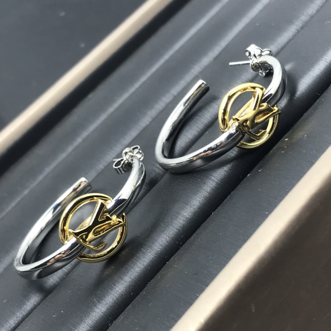 Louis Vuitton Large Half Mixed Metal Color Hoop Earrings - Best Replica Jewelry™