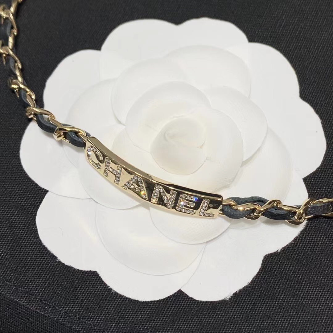 Chanel Leather Cuban Chain Choker Necklace - Best Replica Jewelry™