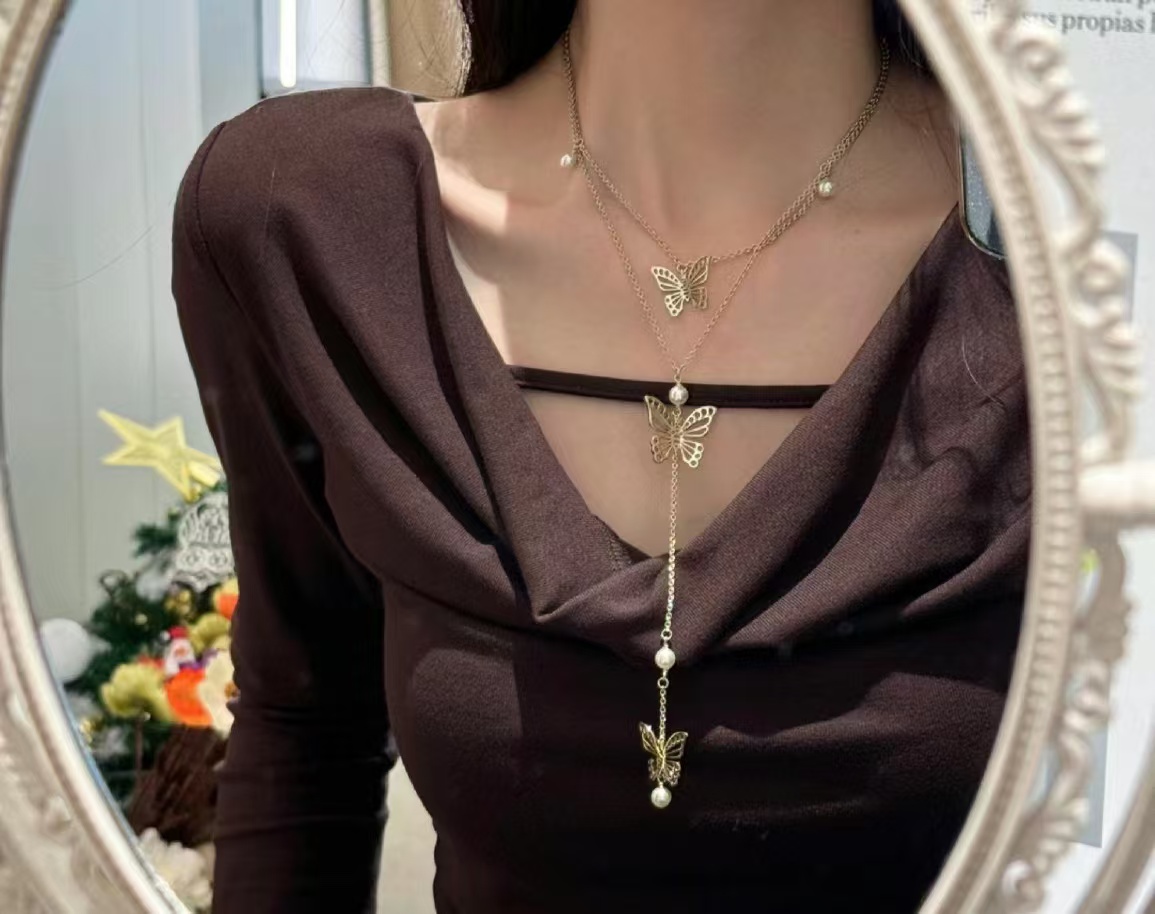 Dior Butterfly Two Layered Long Y Necklace - Best Replica Jewelry™