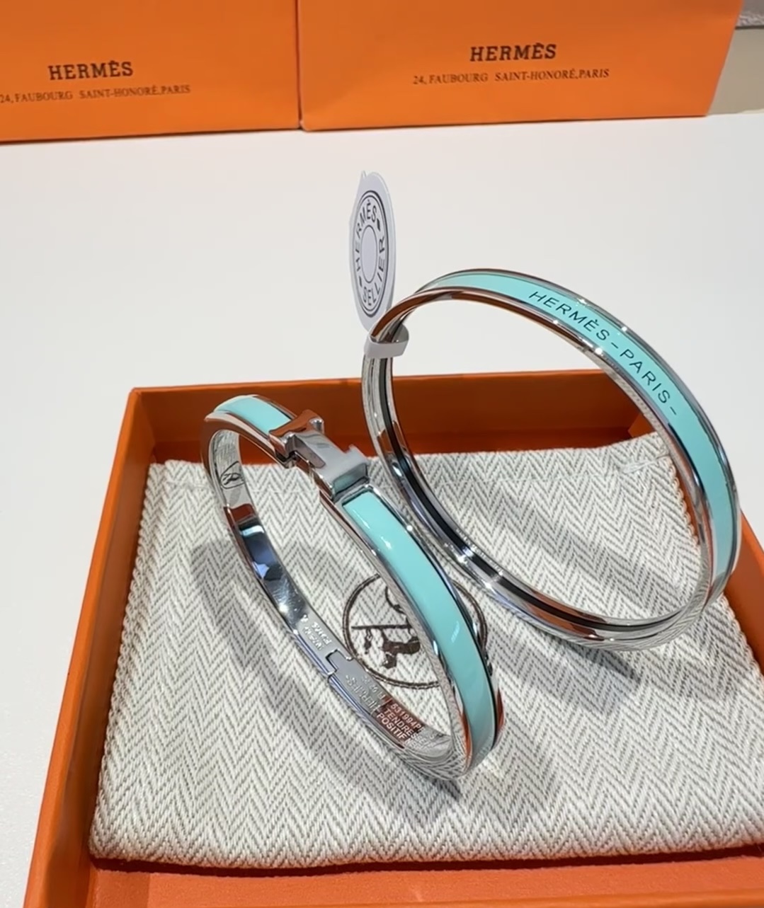 Hermes H Blue Enamel Bracelet Bangle - Best Replica Jewelry™