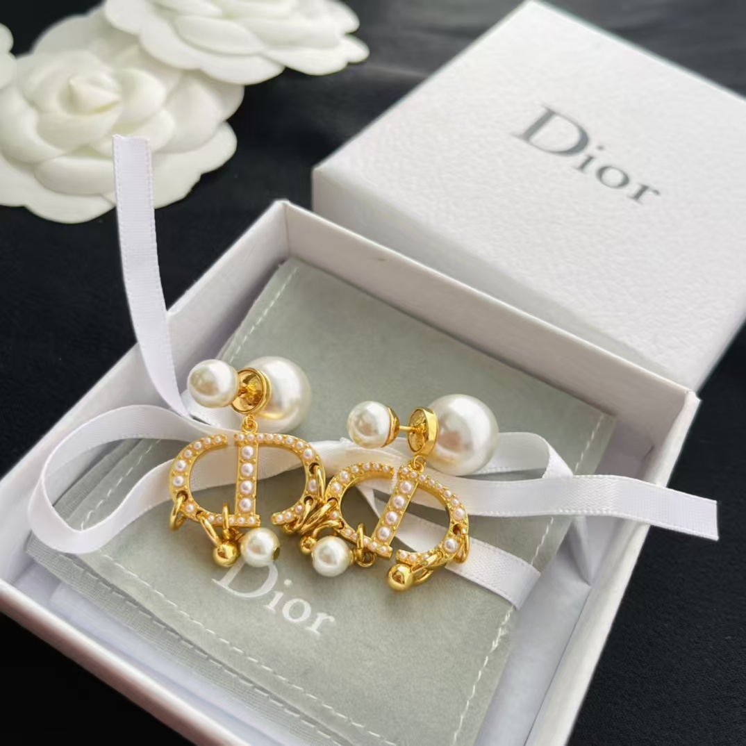 Dior Baroque CD Paved Pearl Earrings - Best Replica Jewelry™