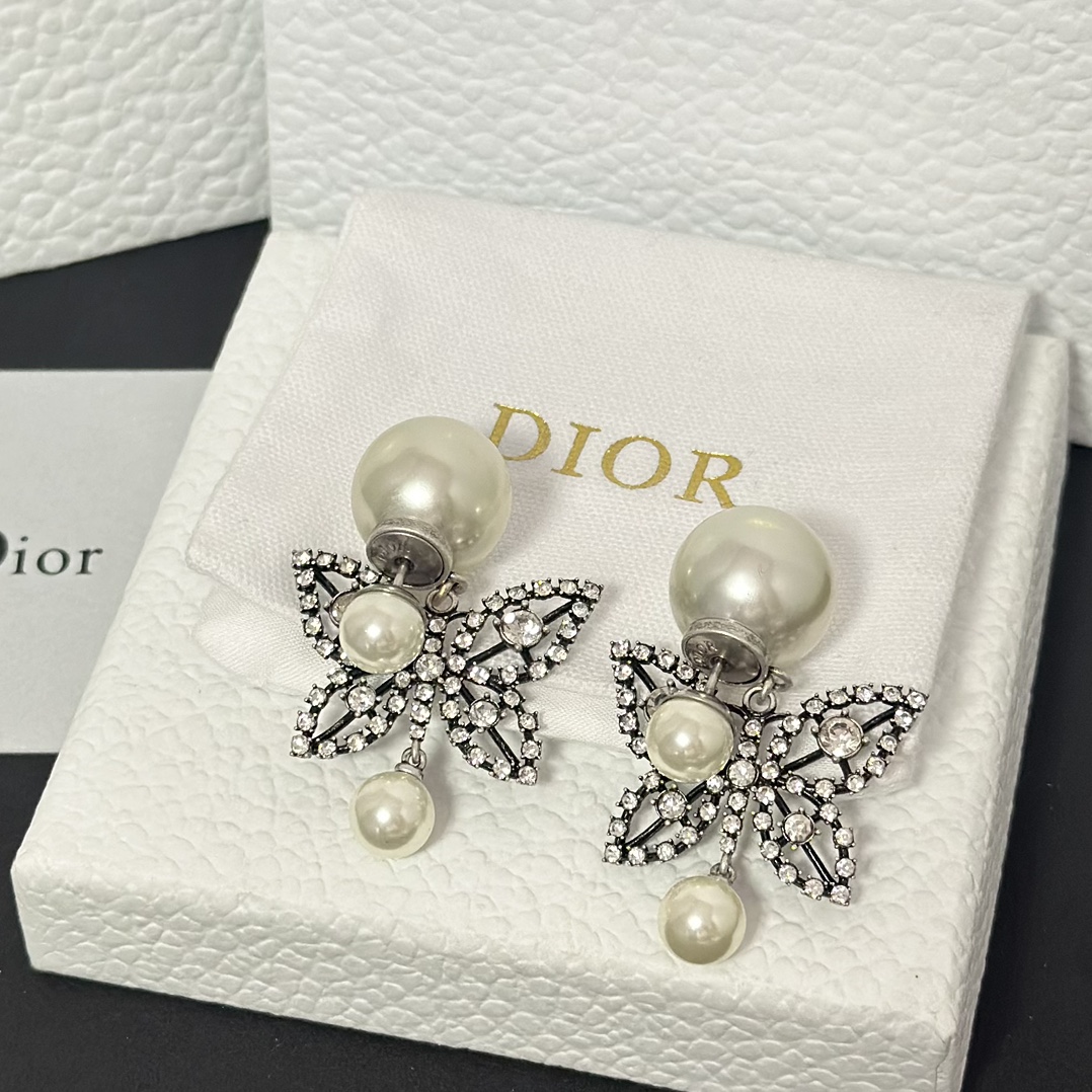 Dior Butterfly Pearl Drop Earrings - Best Replica Jewelry™