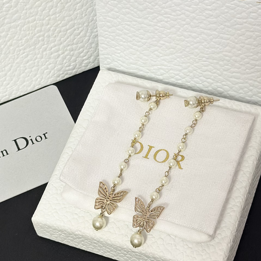 Dior Long Tassel Butterfly Dangle Pearl Earrings - Best Replica Jewelry™