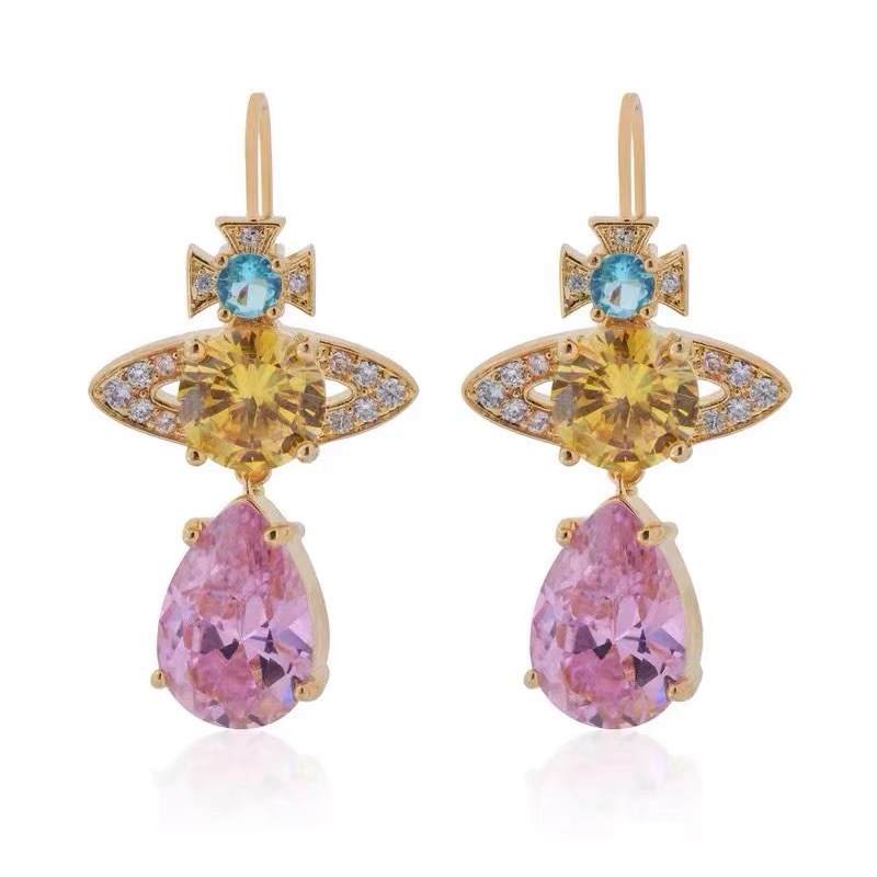 Vivienne Westwood Luxury Colorful Diamond Teardrop Earrings - Best Replica Jewelry™