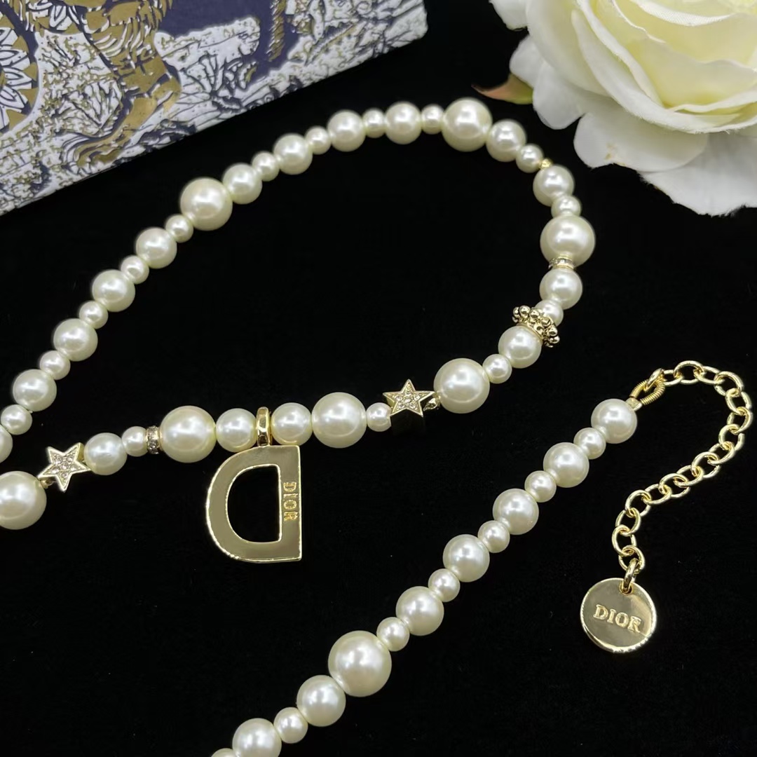 Dior Letter D Pendant Pearl Necklace - Best Replica Jewelry™