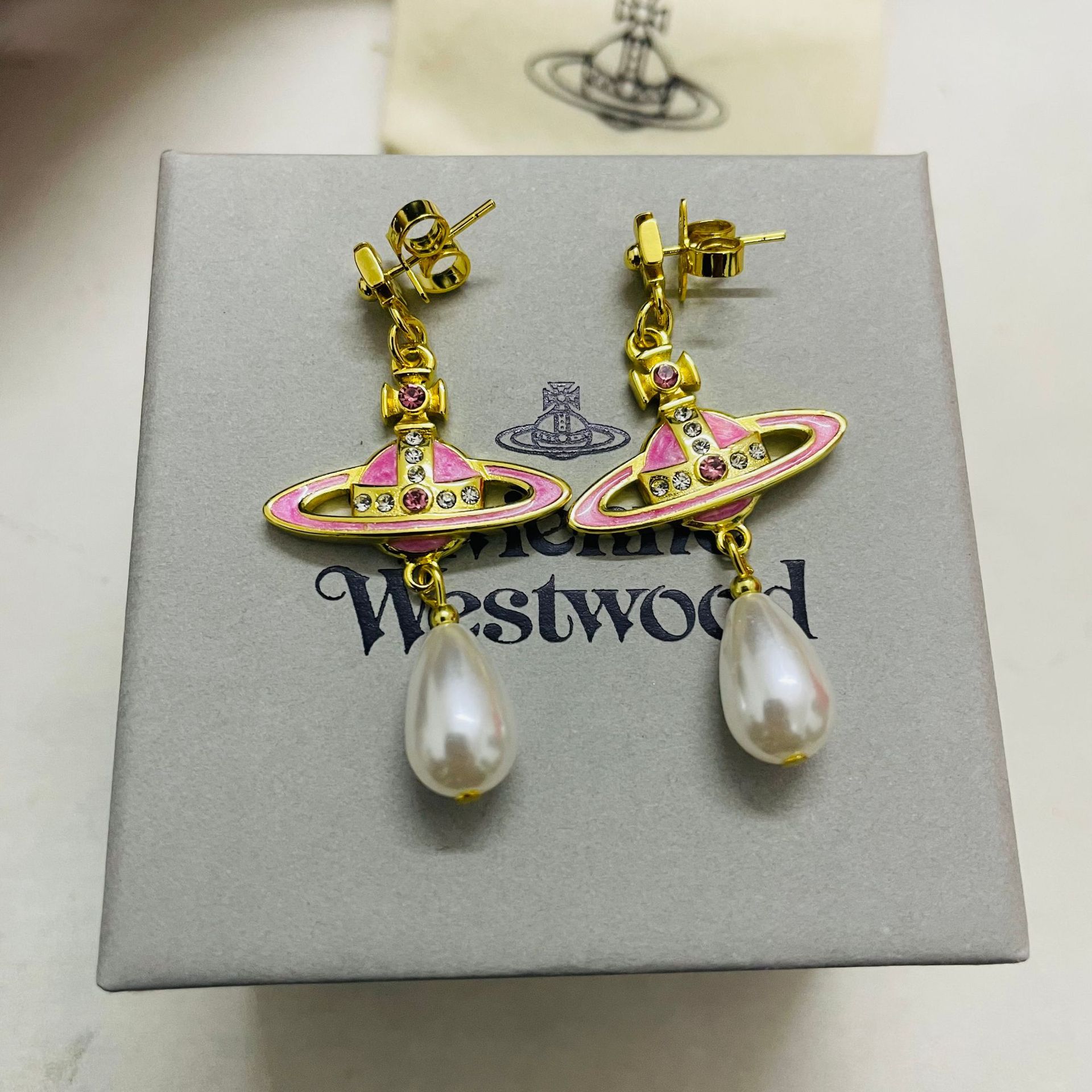 Vivienne Westwood Vintage Pink and Purple Saturn Earrings - Best Replica Jewelry™