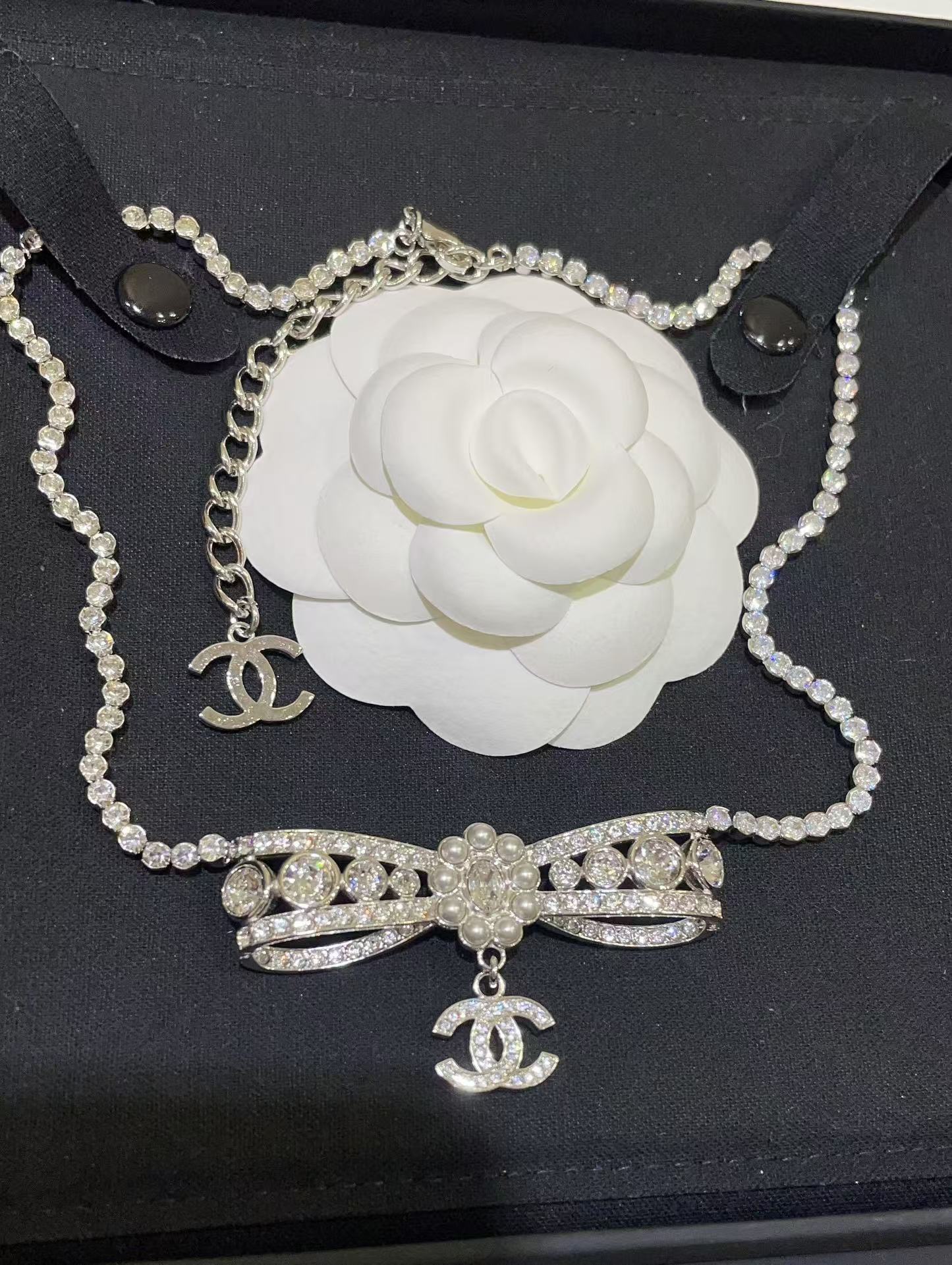 Chanel Rhinestone Strass Bowknot Pendant Necklace - Best Replica Jewelry™