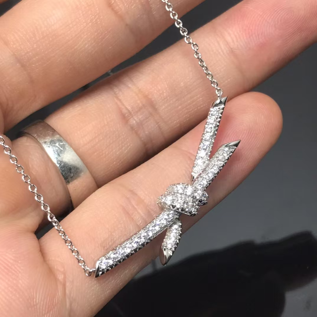 Tiffany Knot Pendant Necklace - Full Diamond - Best Replica Jewelry™