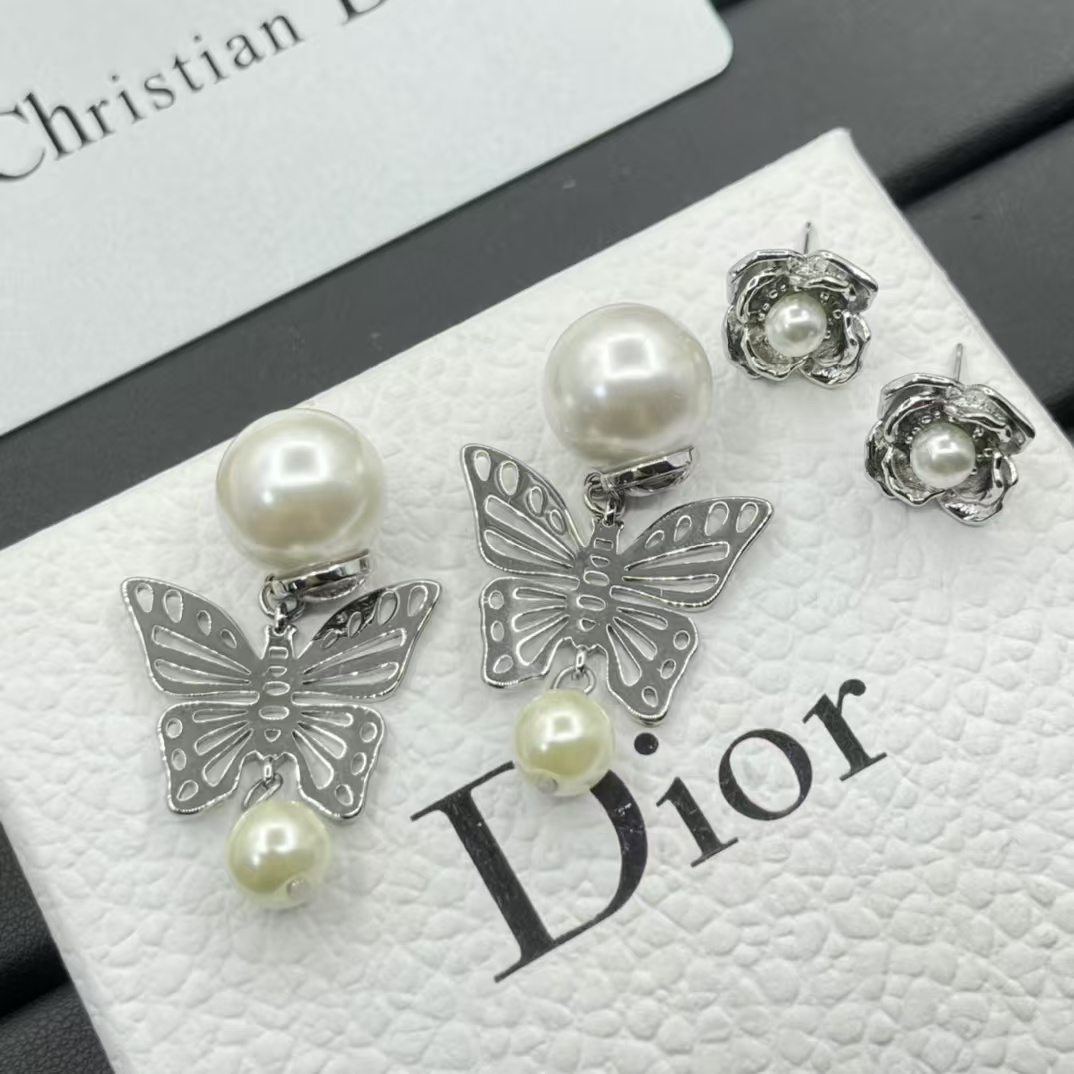 Dior Silver Butterfly Pearl Earrings - Best Replica Jewelry™