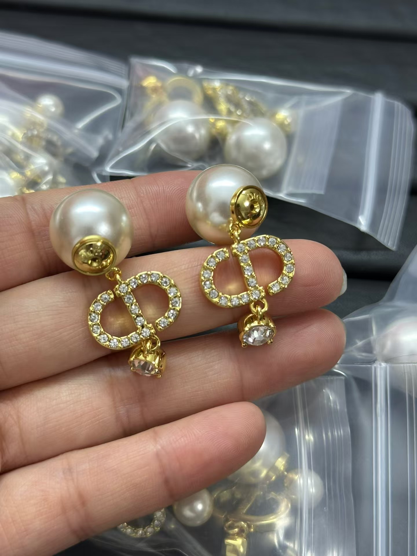 Dior Diamond CD Drop Pearl Earrings - Best Replica Jewelry™