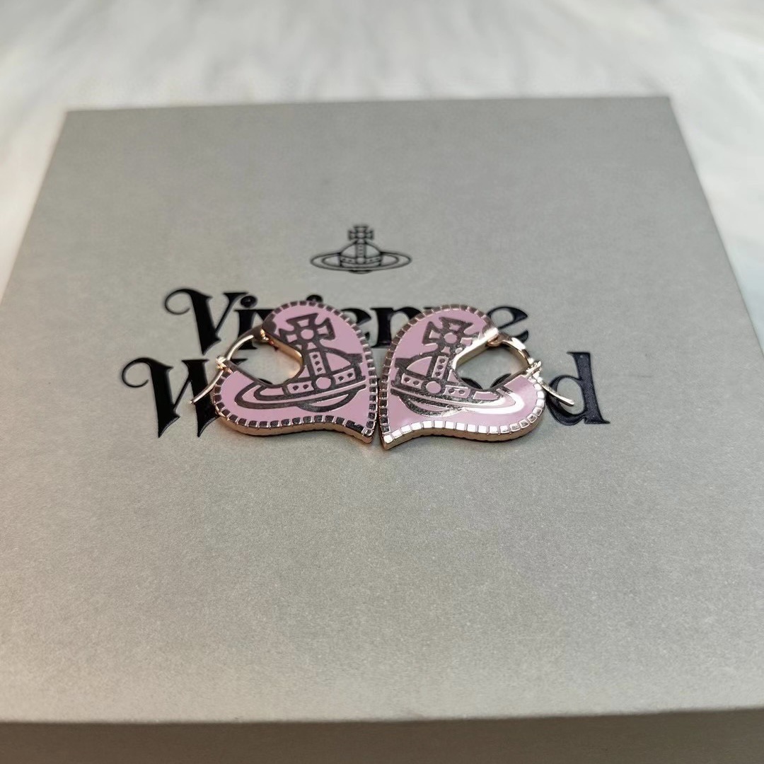 Vivienne Westwood Personality Pink Love Heart Earrings - Best Replica Jewelry™