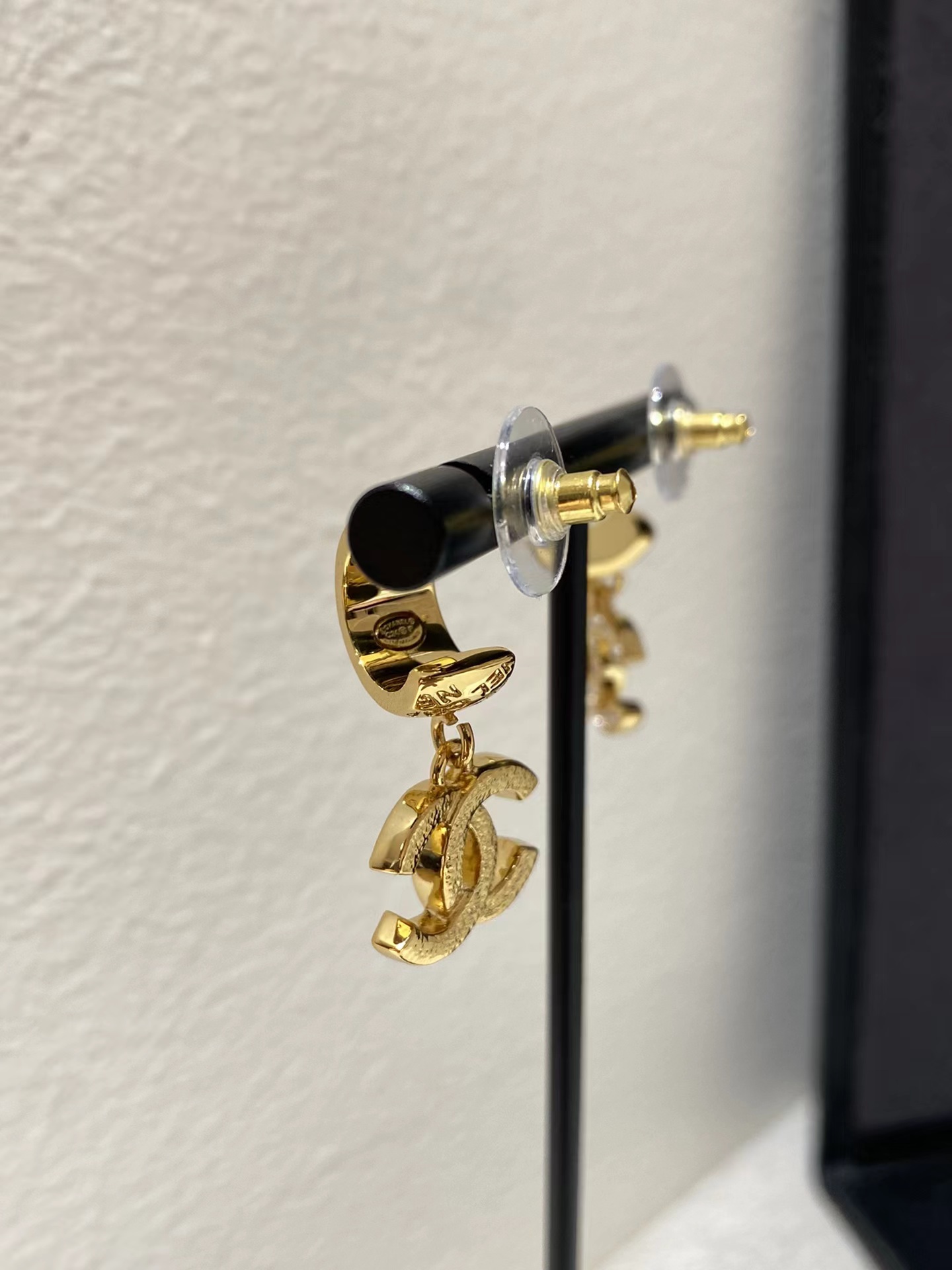 Chanel Gold Color Double C Dangle Earrings - Best Replica Jewelry™