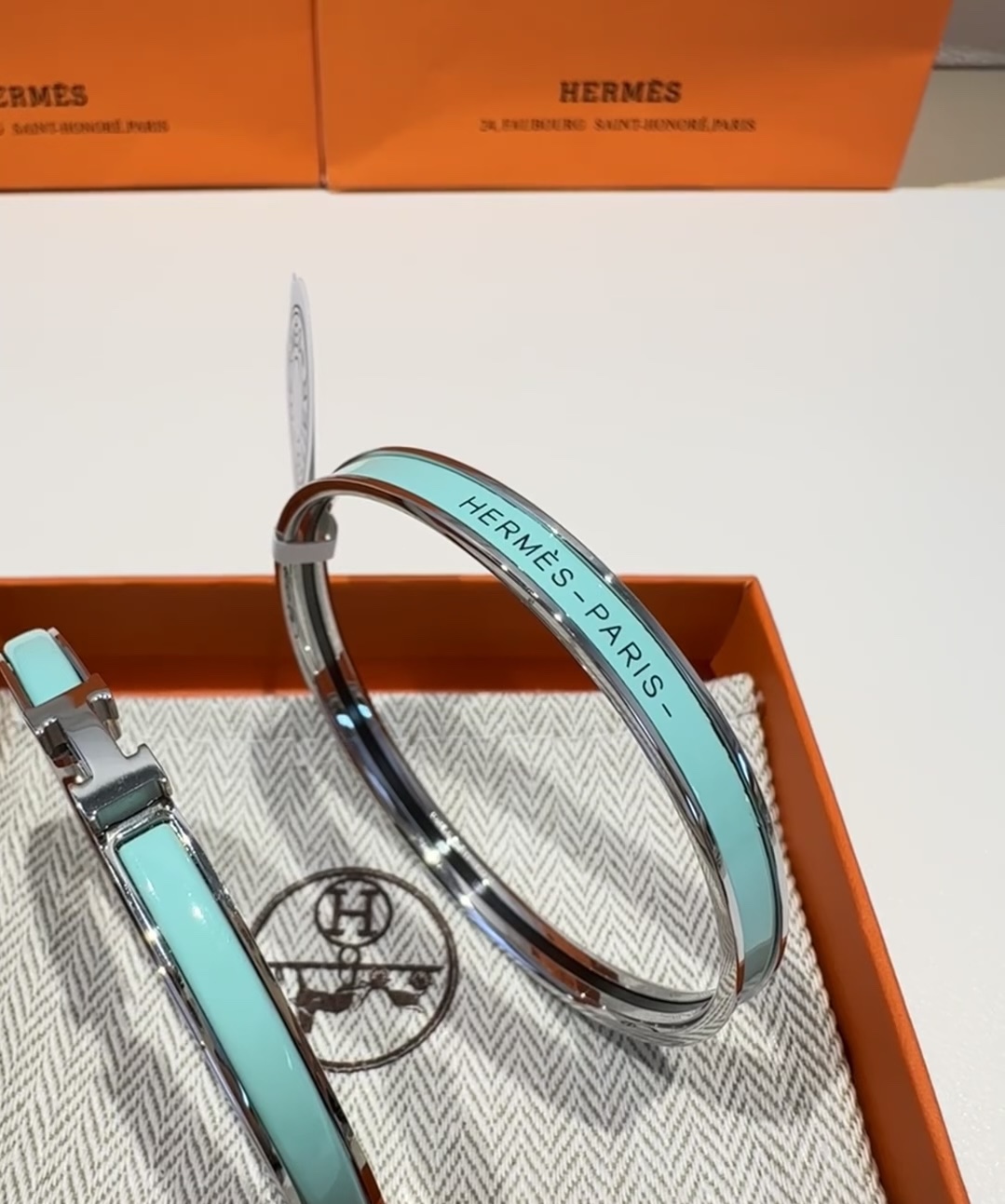 Hermes H Blue Enamel Bracelet Bangle - Best Replica Jewelry™