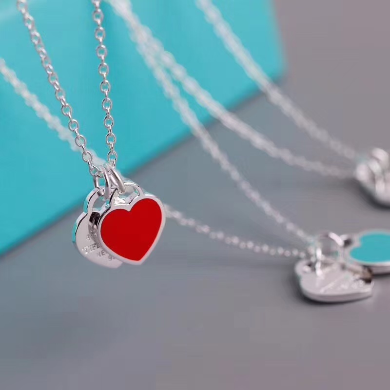 Tiffany Double Heart Tag Pendant Necklace - Best Replica Jewelry™