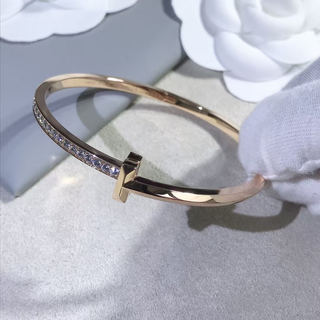 Tiffany T1 Narrow Diamond Hinged Bangle Bracelet - Best Replica Jewelry™