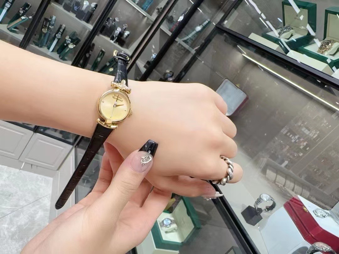 Vivienne Westwood Black Genuine Leather Band Watch - 23MM - Best Replica Jewelry™