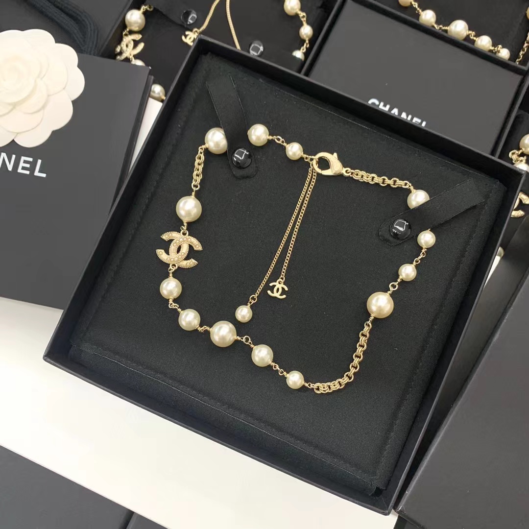 Chanel Double C  Pearl Choker Necklace - Best Replica Jewelry™