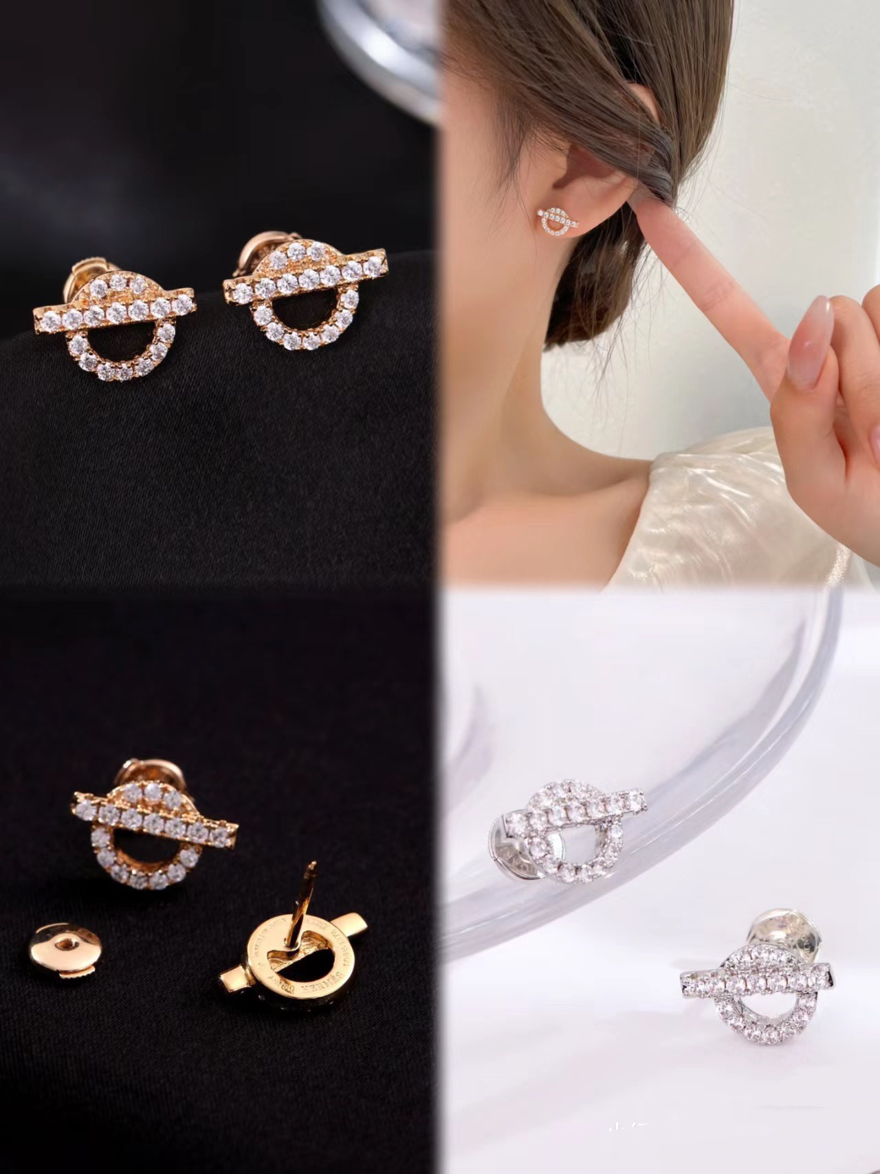 Hermes Diamond Paved Q Stud Earrings - Best Replica Jewelry™