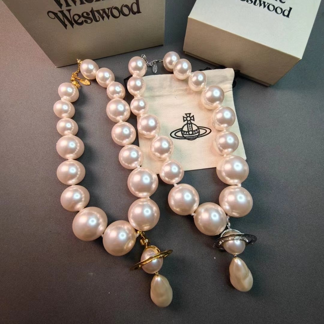 Vivienne Westwood Large Teardrop  Pendant Pearl Necklace - Best Replica Jewelry™
