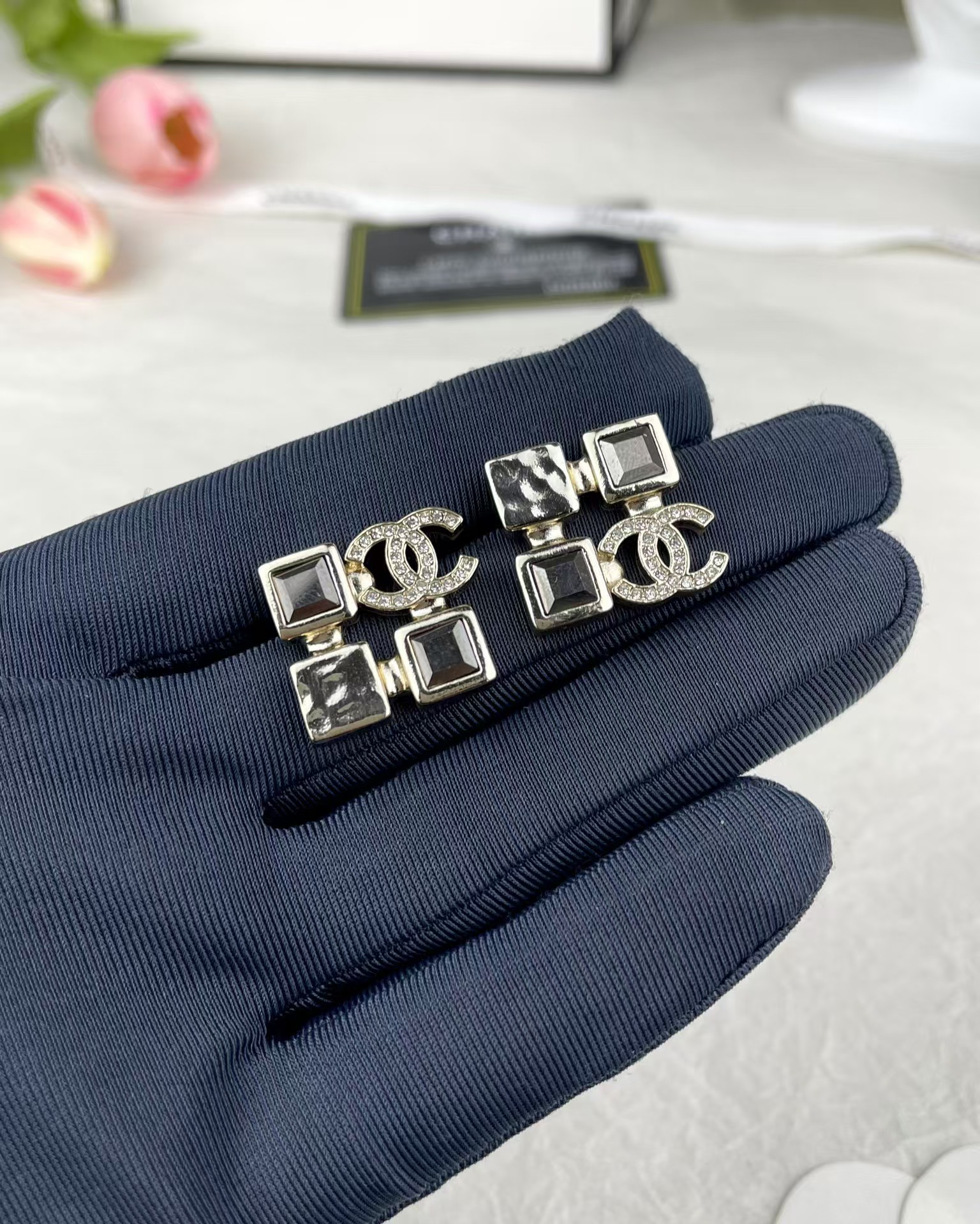 Chanel Square Rhinestone Earrings - Best Replica Jewelry™