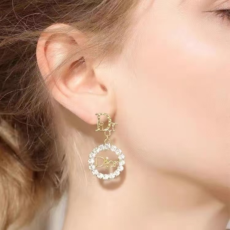 Dior Diamond Paved Round CD Earrings - Best Replica Jewelry™