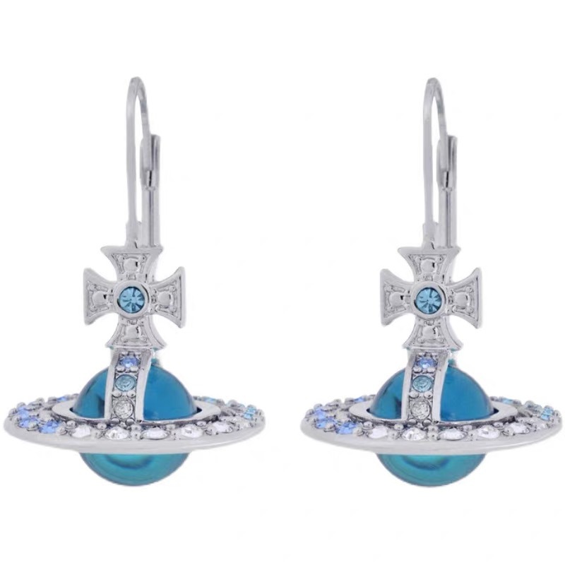 Vivienne Westwood Gradient Color Diamond Crystal Ball Saturn Earrings - Best Replica Jewelry™