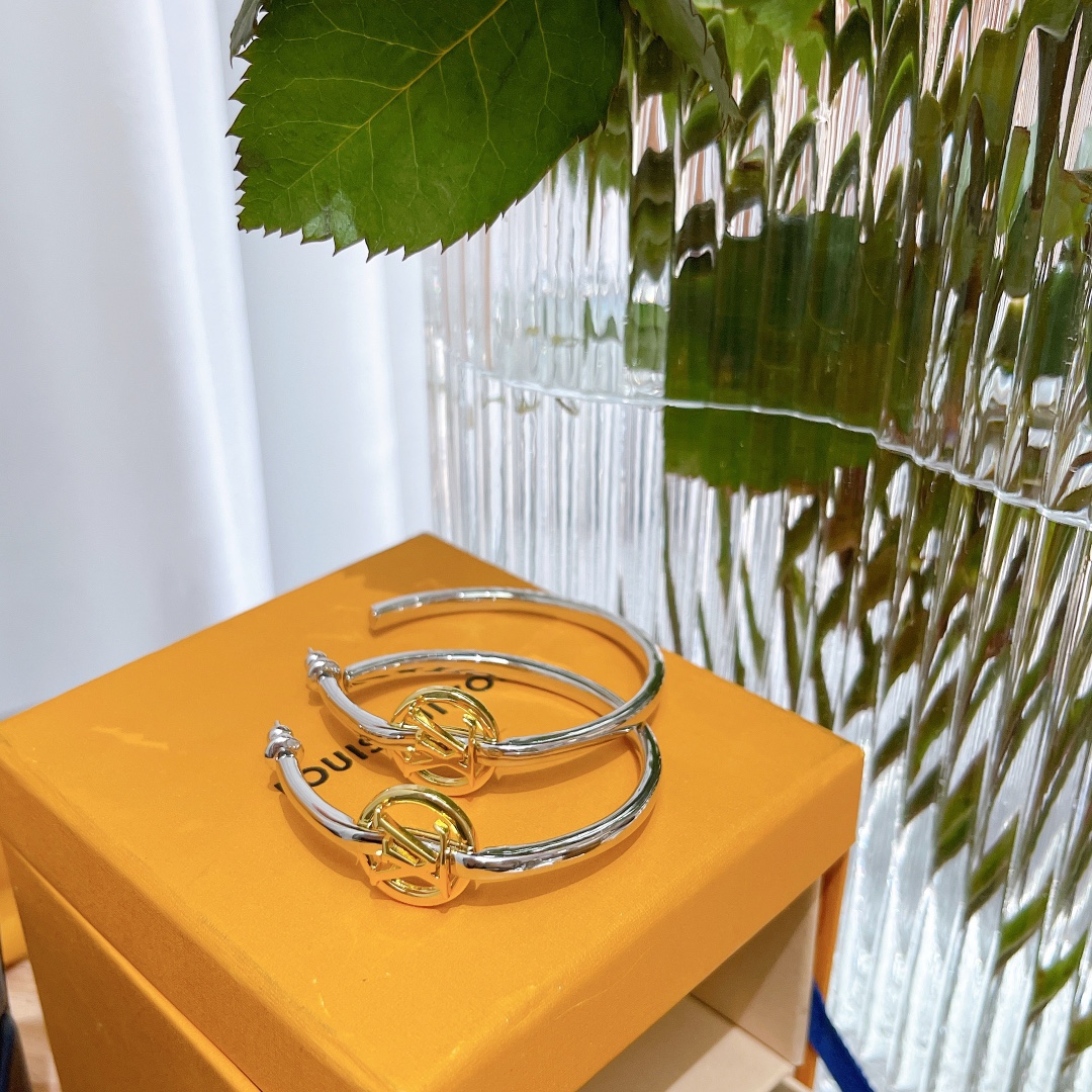 Louis Vuitton Large Half Mixed Metal Color Hoop Earrings - Best Replica Jewelry™