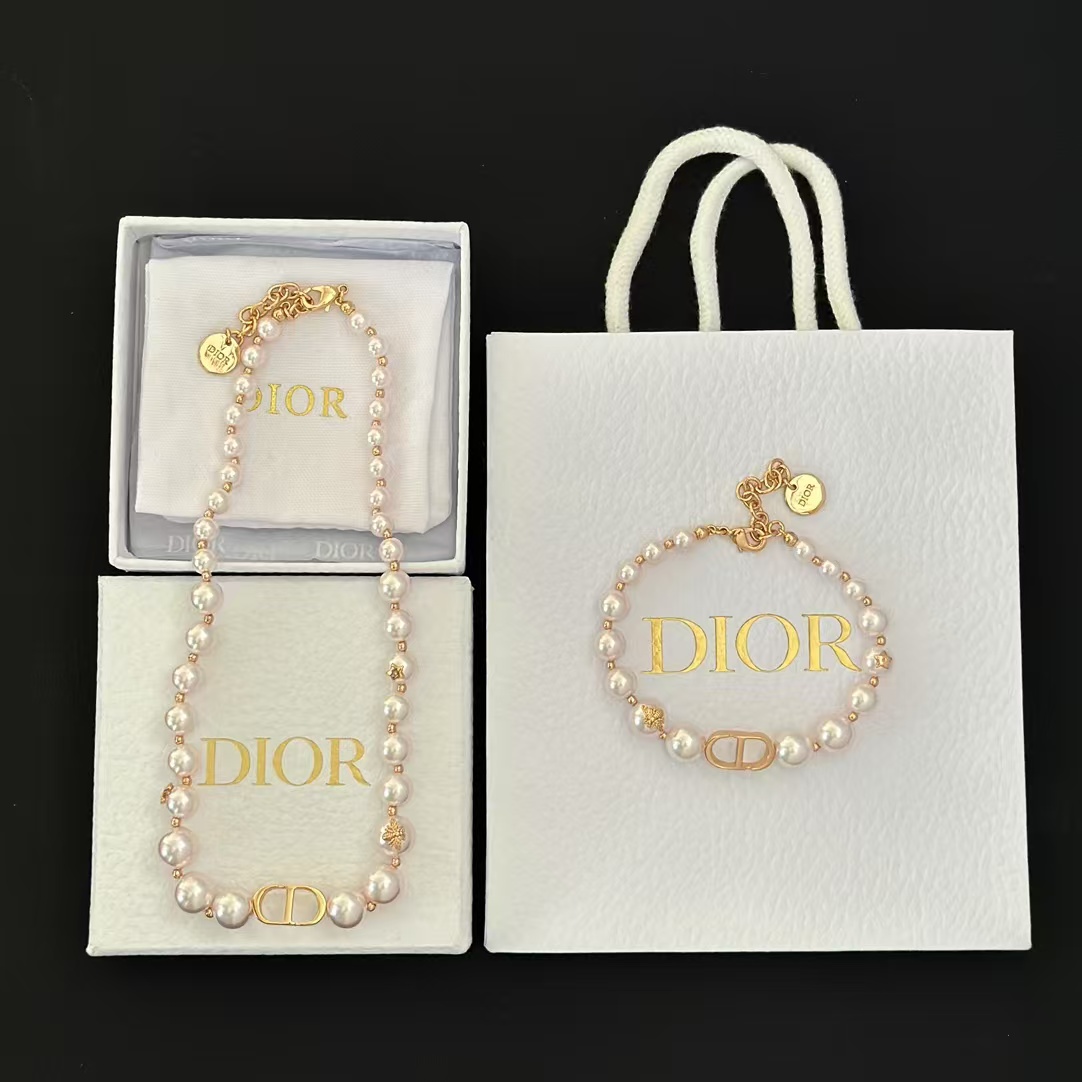 Dior Rose Gold- Finish Vintage Pearl Necklace - Best Replica Jewelry™