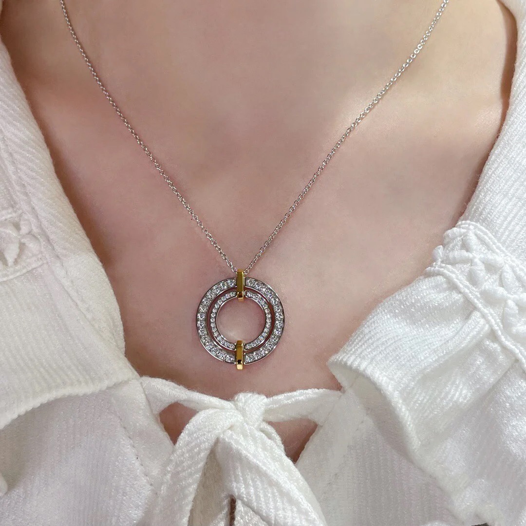 Tiffany Mixed Metal Color Large Round Pendant Necklace - Best Replica Jewelry™