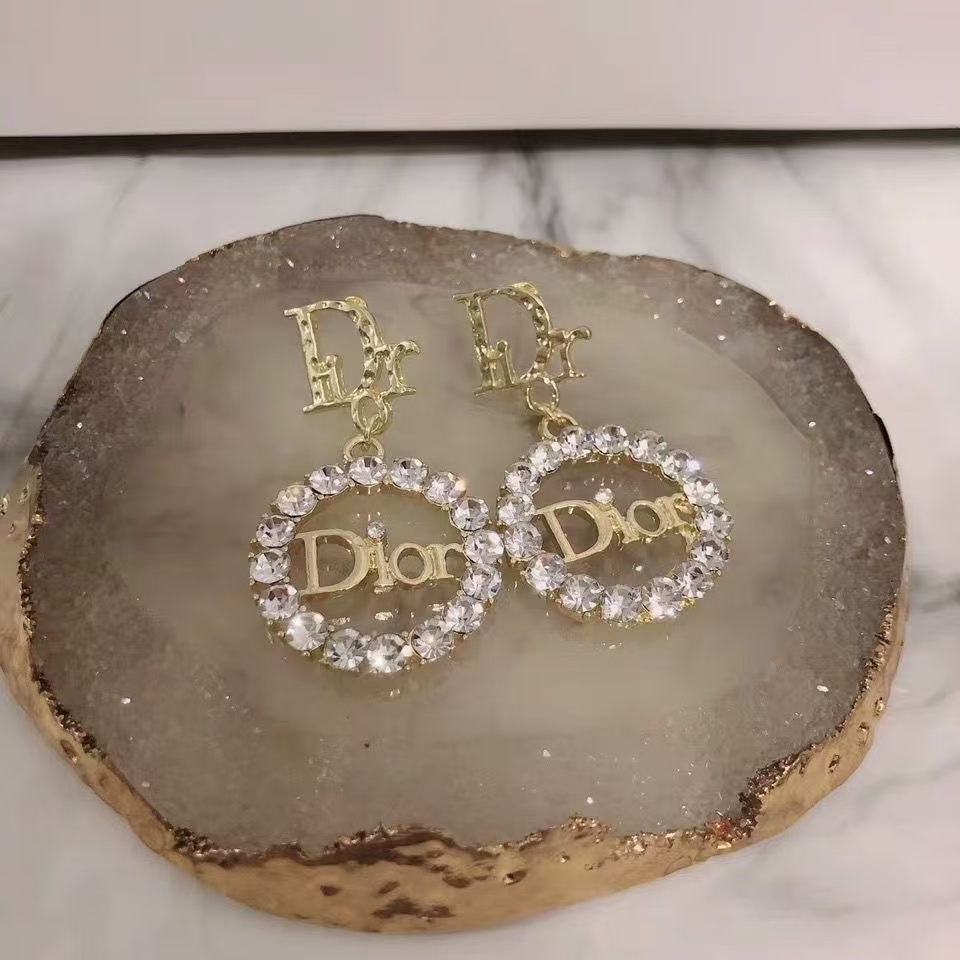 Dior Diamond Paved Round CD Earrings - Best Replica Jewelry™