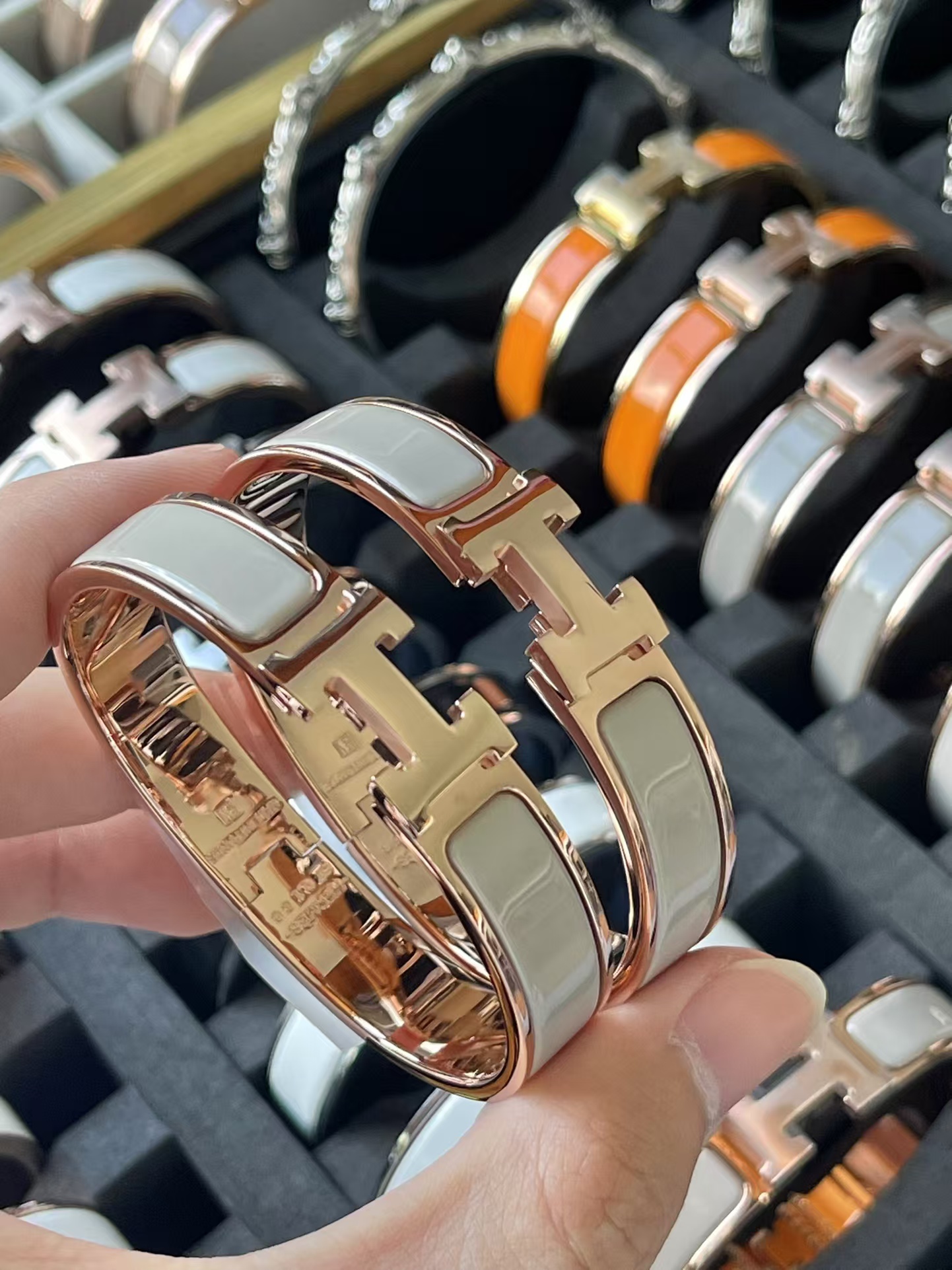 Hermes Wide H Enamel Bangle Bracelet - Best Replica Jewelry™