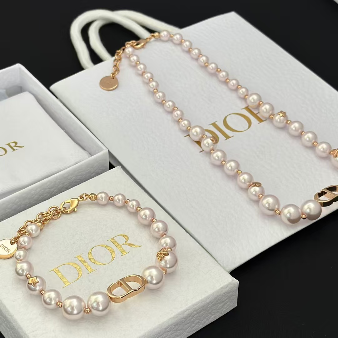 Dior Rose Gold- Finish Vintage Pearl Necklace - Best Replica Jewelry™