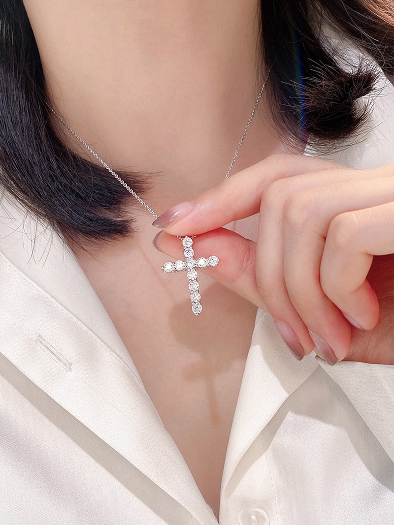 Tiffany Full Diamond Cross Pendant Necklace - Best Replica Jewelry™