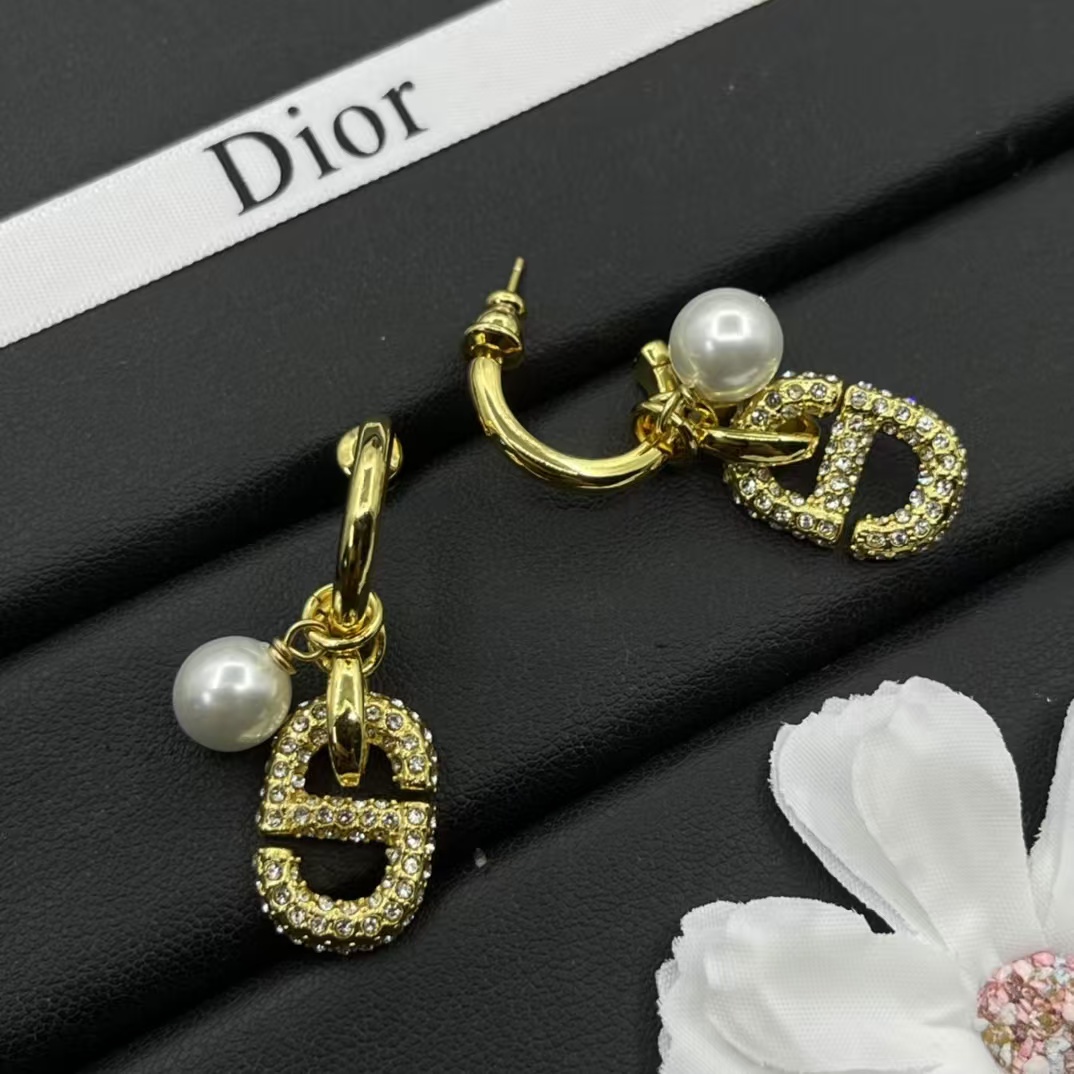 Dior Hoop with Pearl and CD Dangle Earrings - Best Replica Jewelry™