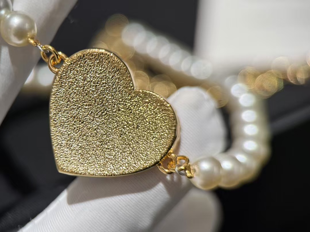 Chanel Denim Heart Pendant Pearl Choker Necklace - Best Replica Jewelry™