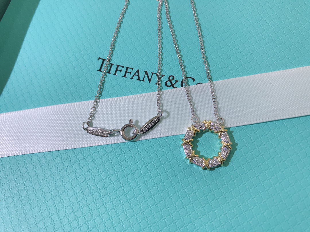 Tiffany Mixed Metal Color Cross Round Pendant Necklace - Best Replica Jewelry™