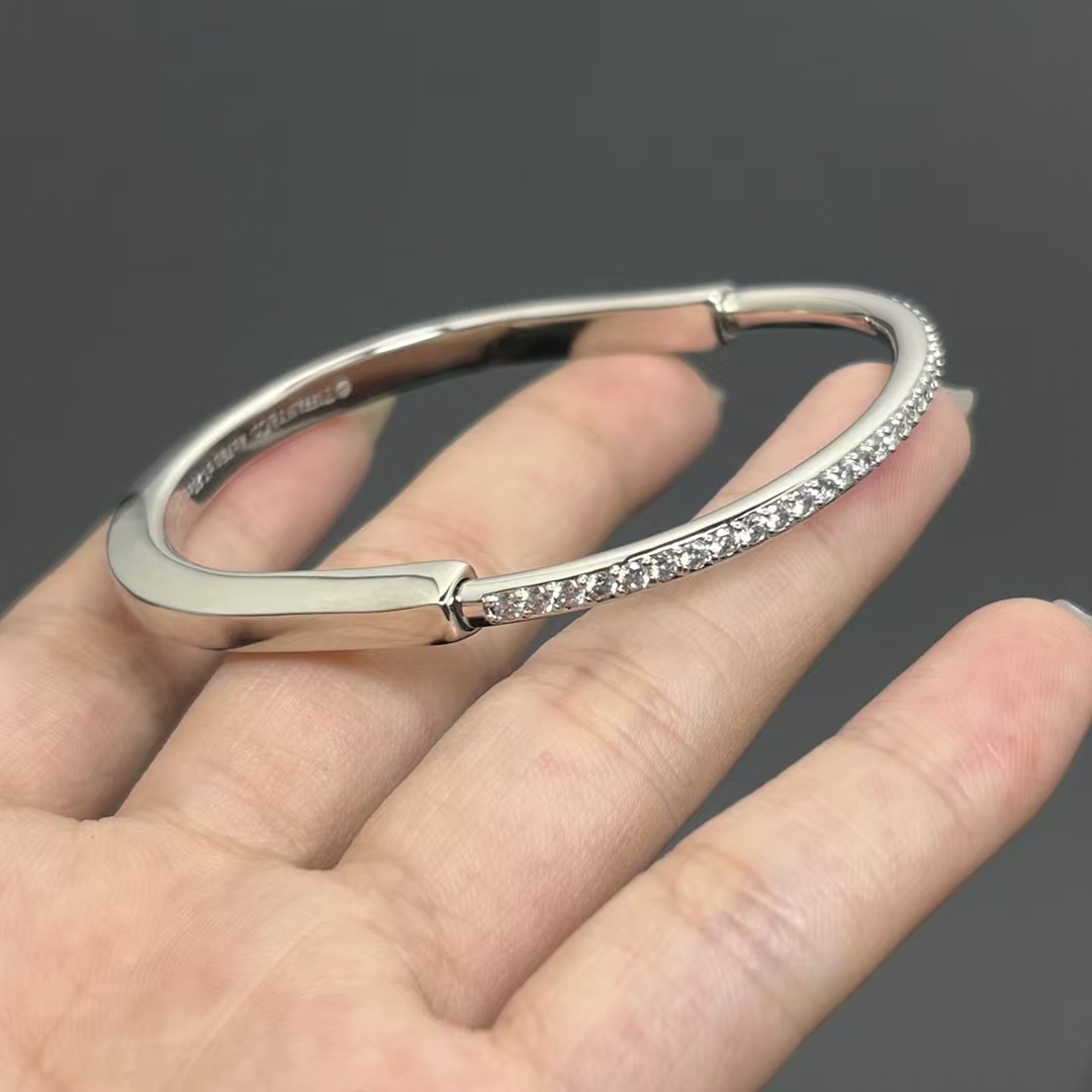 Tiffany Lock Bangle Half Pavé Diamonds Bracelet - Best Replica Jewelry™
