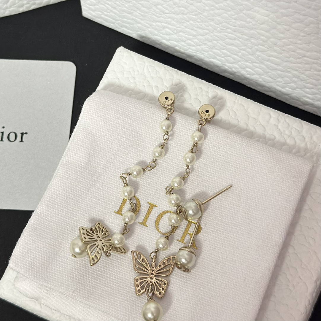 Dior Long Tassel Butterfly Dangle Pearl Earrings - Best Replica Jewelry™