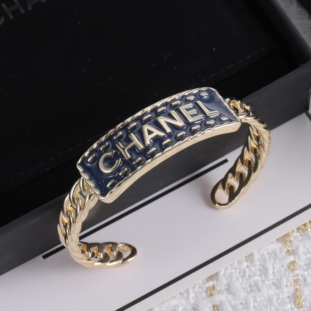 Chanel Letters Denim Open Cuff Bangle Bracelet - Best Replica Jewelry™