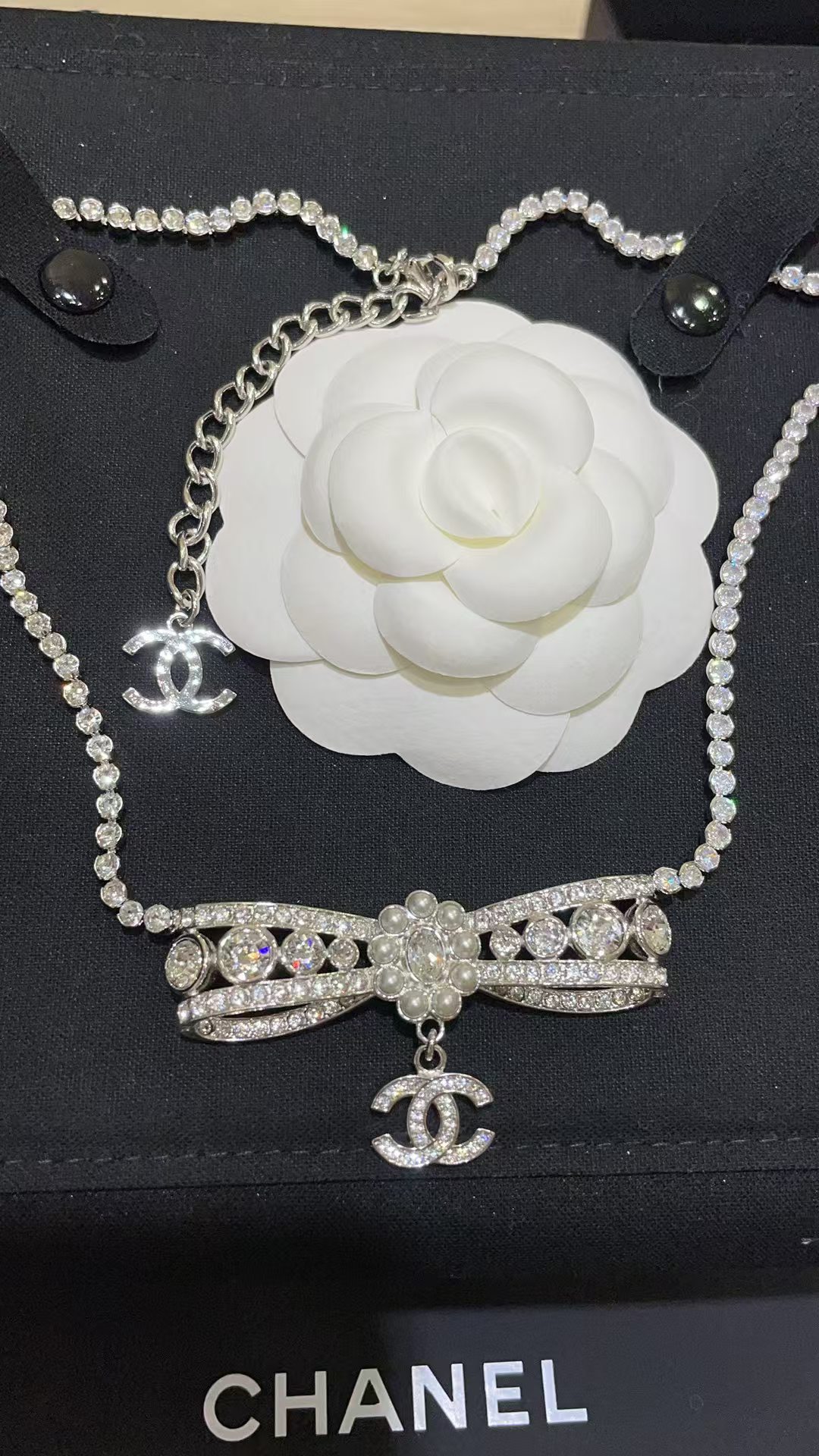 Chanel Rhinestone Strass Bowknot Pendant Necklace - Best Replica Jewelry™
