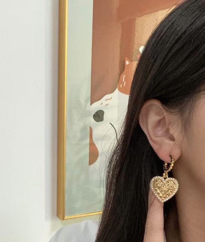 Chanel Hoop with Heart Dangle Earrings - Best Replica Jewelry™