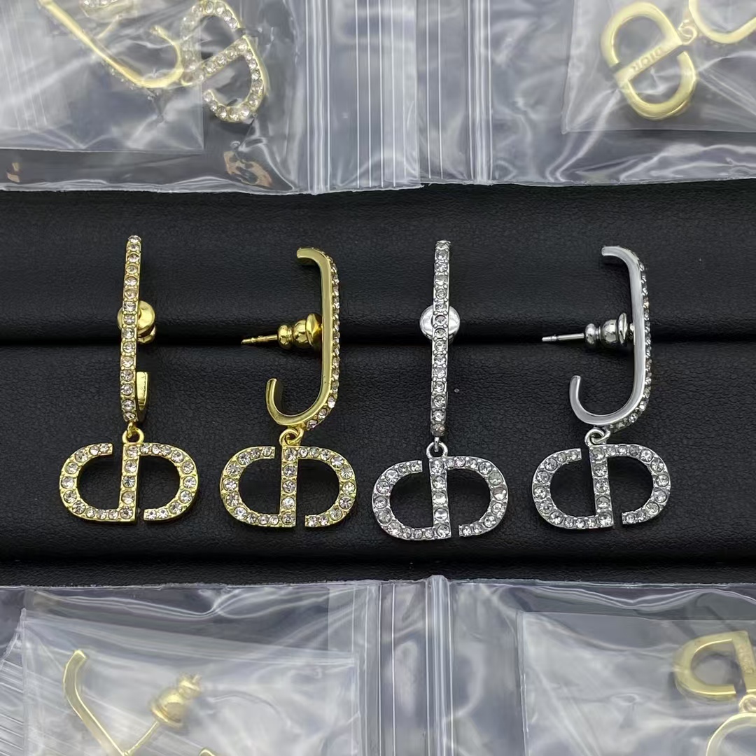 Dior Huggie Hoop Earrings with CD Drop - Best Replica Jewelry™