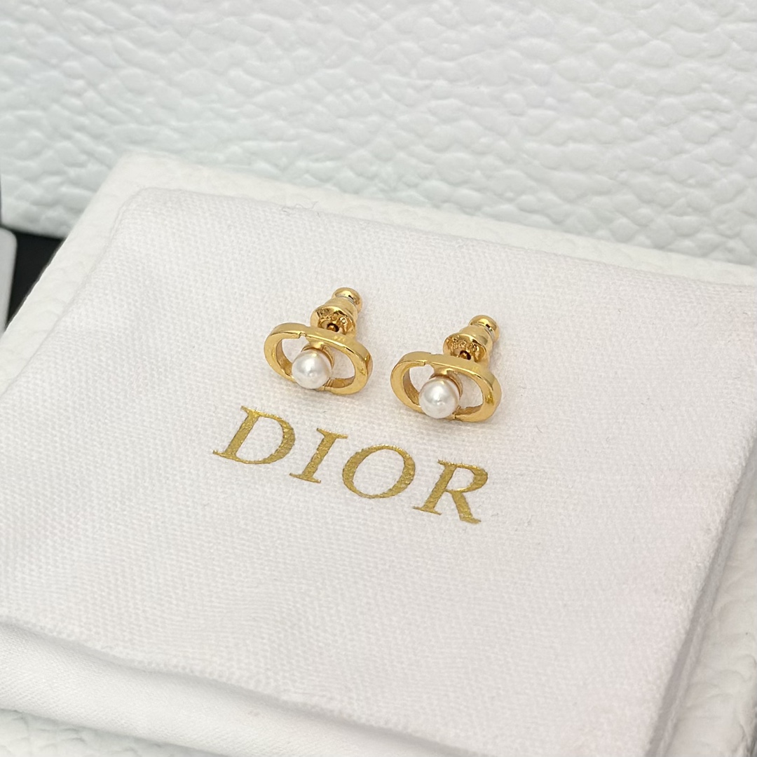 Dior Pearl Paved CD Stud Earrings - Best Replica Jewelry™
