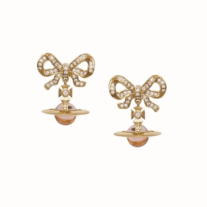 Vivienne Westwood Bowknot Crystal Saturn Earrings - Best Replica Jewelry™