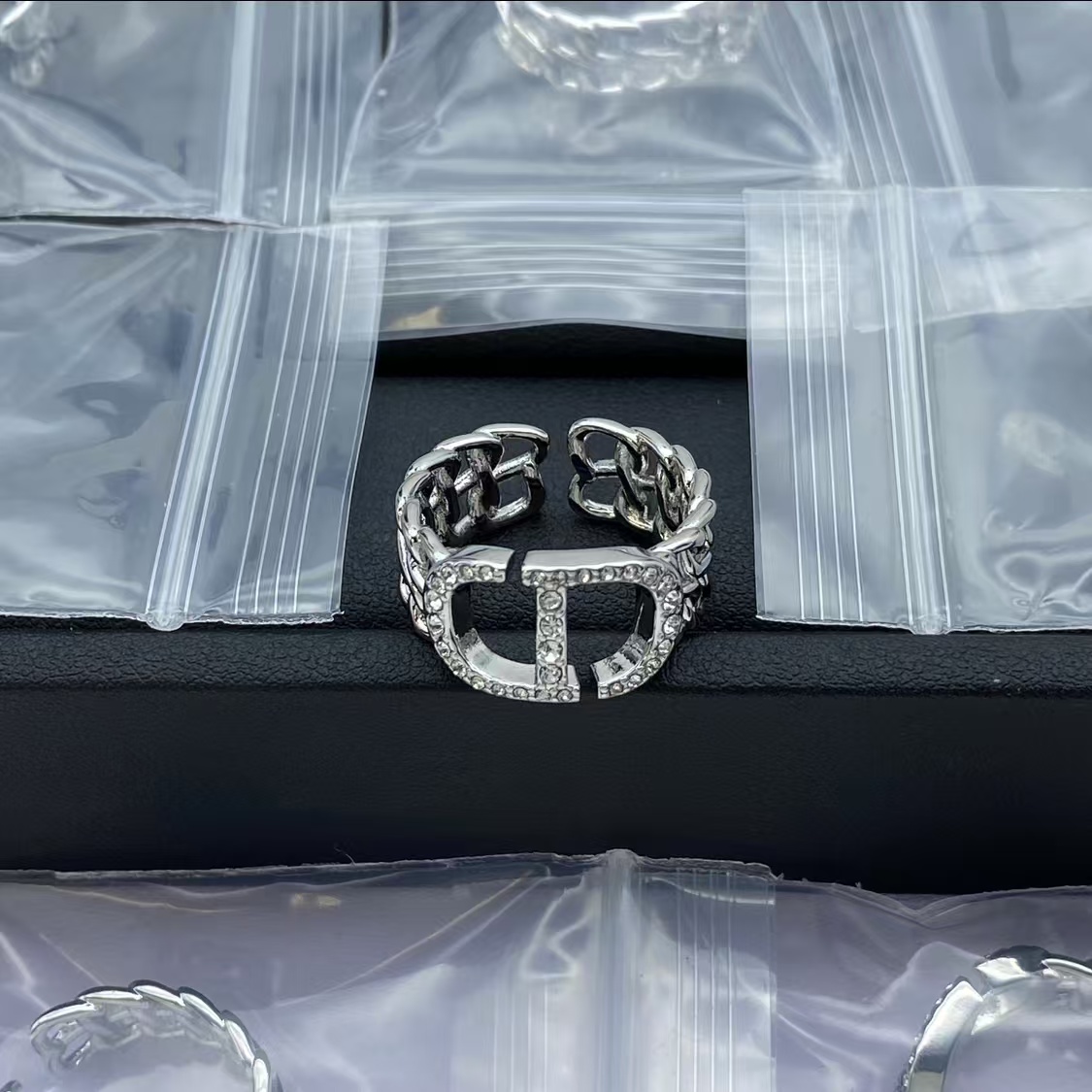 Dior Silver Two Row Chain CD Ring - Best Replica Jewelry™