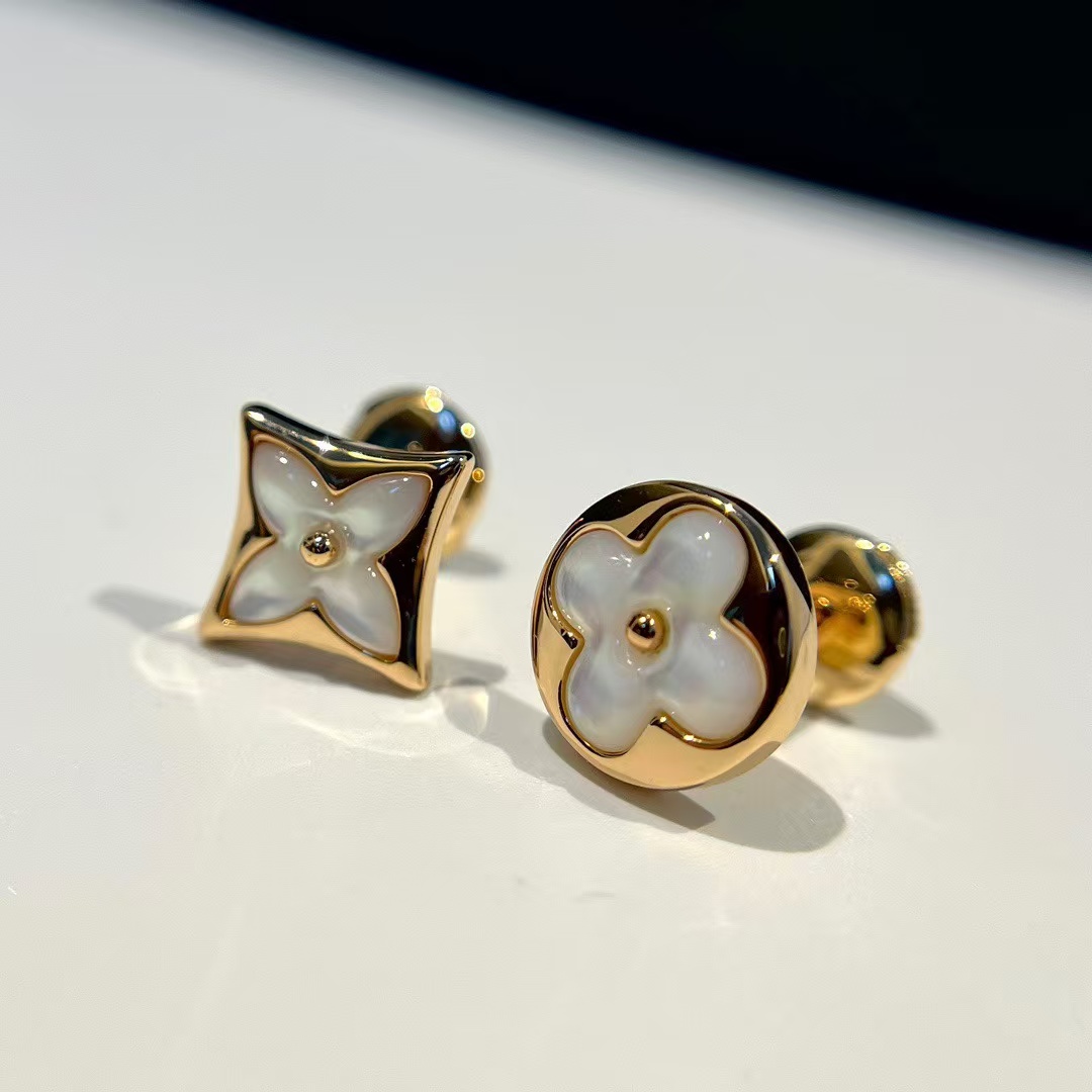 Louis Vuitton Asymmetric Mother of Pearl Stud Earrings - Best Replica Jewelry™