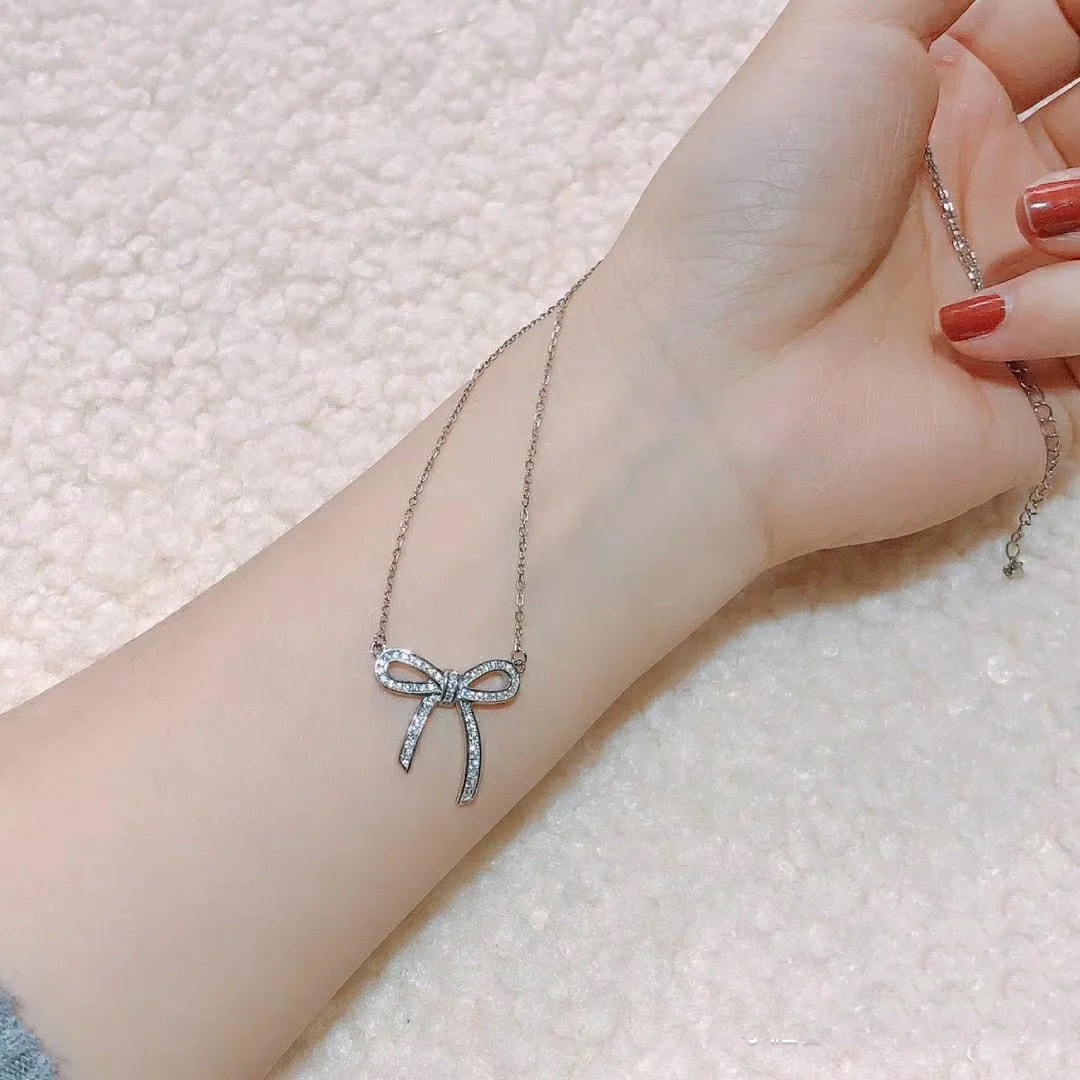 Tiffany Large Full Diamond Bow Pendant Necklace - Best Replica Jewelry™